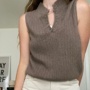 Vintage merino wool taupe tank with notch